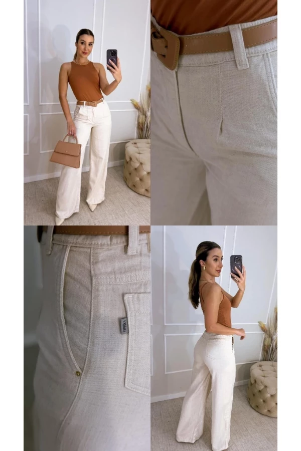 CALÇA PANTALONA DE SARJA COM LINHO