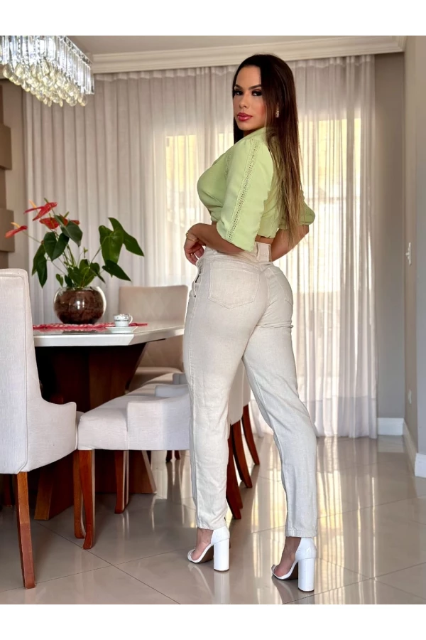 CALÇA MOM SARJA COM LINHO