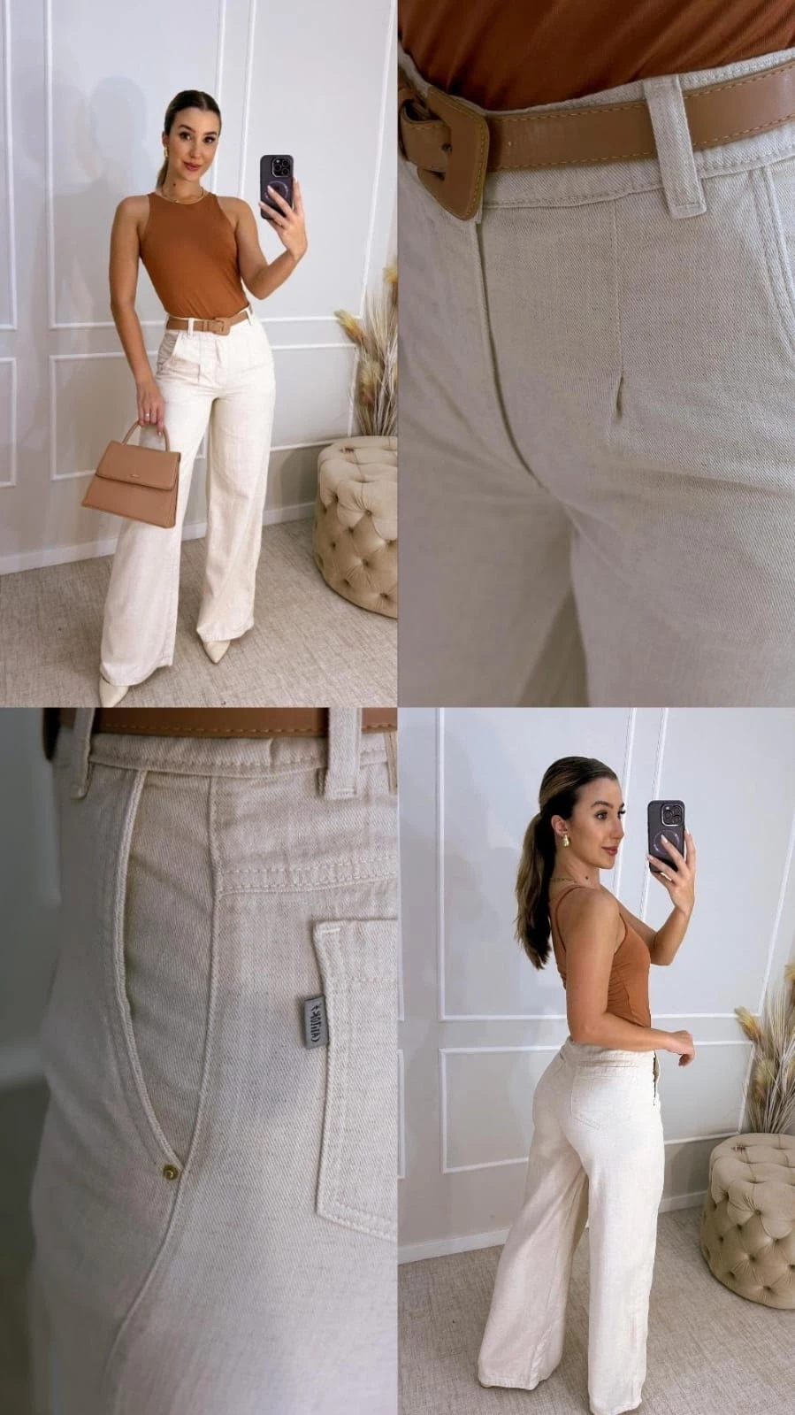 CALÇA PANTALONA  DE SARJA COM LINHO