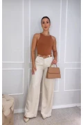CALÇA PANTALONA  DE SARJA COM LINHO